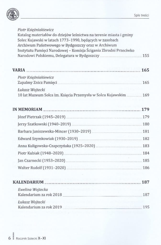 Spis treści wydawnictwa, "Rocznik Solecki X-XI" str. 2