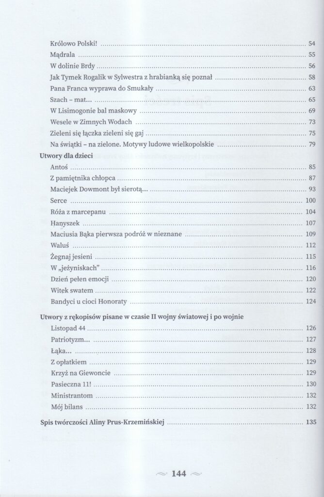 Spis treści wydawnictwa Alina Prus-Krzemińska "Utwory wybrane". Str. 2