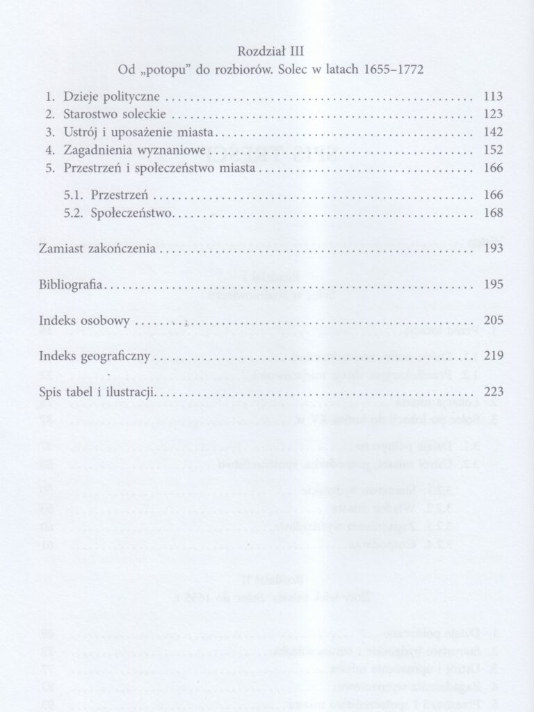 Spis treści wydawnictwa Marcin Hlebionek, „Historia Solca Kujawskiego do 1772 roku”. Str. 2